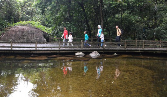 2022年5月3日，游客在海南熱帶雨林國家公園五指山片區(qū)游覽。新華社記者 楊冠宇攝